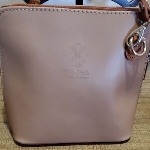 Vera Pelle Italian Leather Tan & Brown Crossbody Handbag - Girlie European Boho
